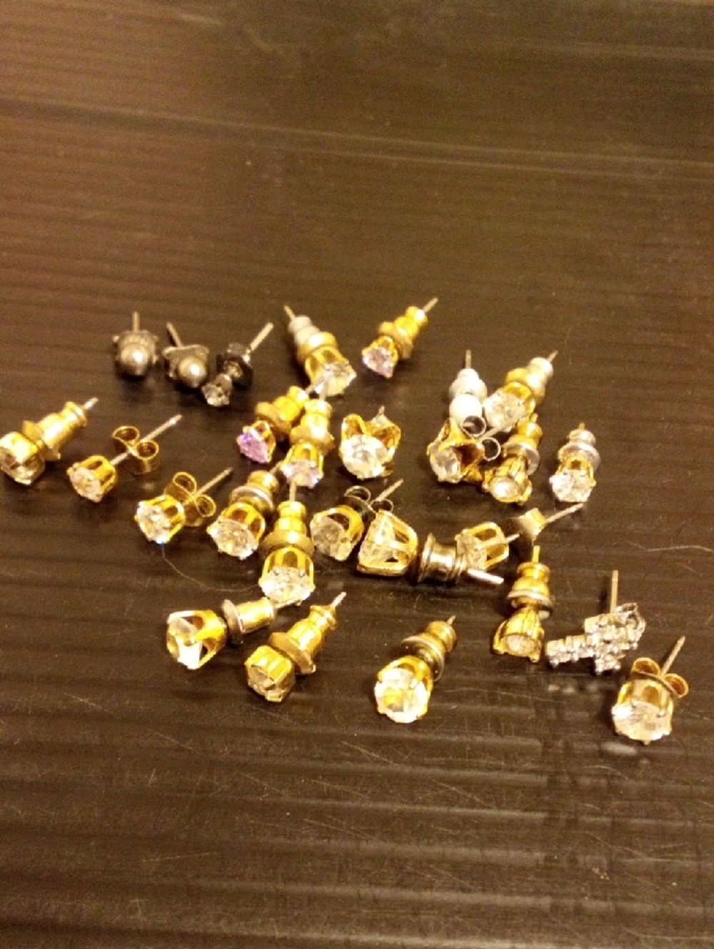 Gold Tone Clear Rhinestone Stud Earring Lot